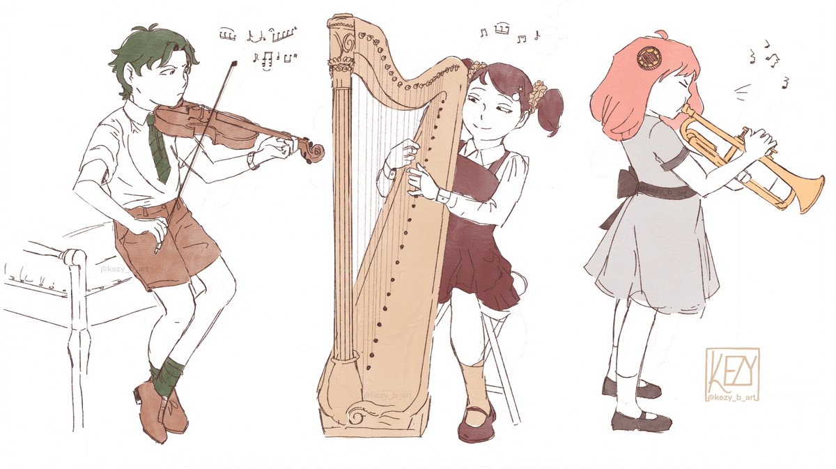 kezy_b_art's tweet photo. Spy family kids with instruments!
#spyxfamilly #damiandesmond #beckyblackbell #anyaforger #spyxfamilyfanart #harp #SPY_FAMILY #sxf https://t.co/UJPAaeDdbC