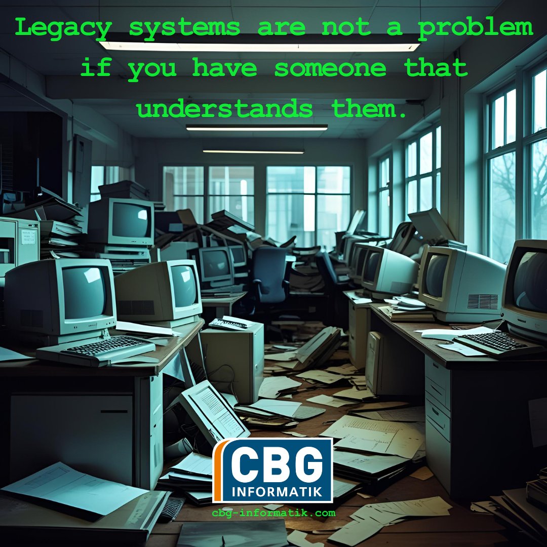 CBG_Informatik's tweet image. Quote of the week: Legacy systems are not a problem if you have someone that understands them!
CBG Informatik GmbH
.
.
.
#cbginformatik #ERP #erpsystem #cloudsolution #cloud #Infor #IBM #production #manufacturing #project #projectmanagement #quoteoftheweek