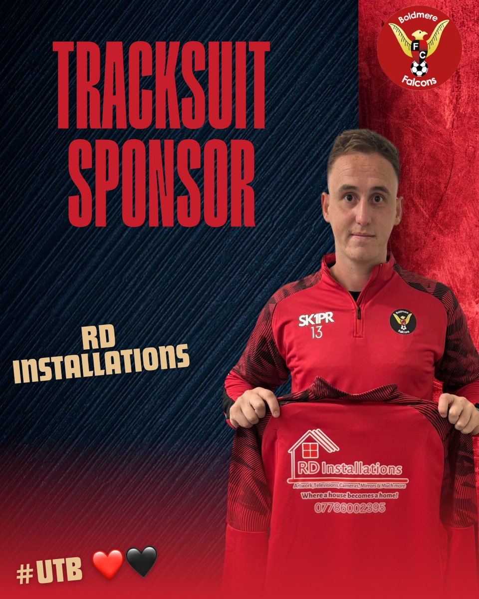 FalconsBoldmere's tweet image. 𝐓𝐫𝐚𝐜𝐤𝐬𝐮𝐢𝐭 𝐒𝐩𝐨𝐧𝐬𝐨𝐫 - 𝐑𝐃 𝐈𝐧𝐬𝐭𝐚𝐥𝐥𝐚𝐭𝐢𝐨𝐧𝐬..

We thank our new tracksuits sponsors RD Installations for allowing us to now look the part! 🔥🤩

Where a house becomes a home! Contact them at 07786 002395.

#UTB ❤️🖤
