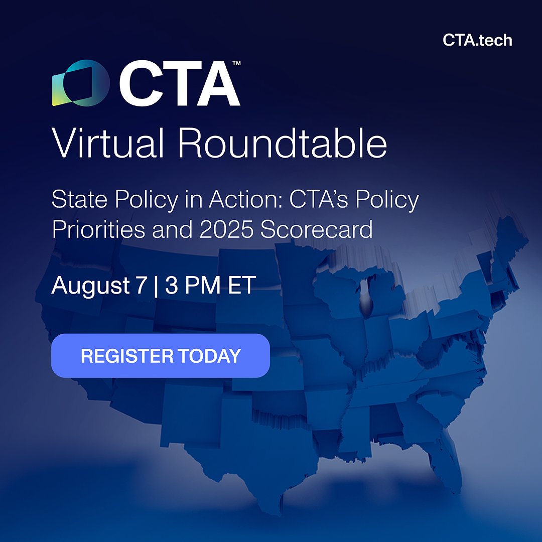 Consumer Tech Association (@ctatech) on Twitter photo This afternoon, CTA’s Virtual Roundtable “State Policy in Action: CTA’s Policy Priorities and 2025 Scorecard” features CTA’s CEO and Vice Chair, <a href="/GaryShapiro/">Gary Shapiro</a> and CTA’s Senior Director of Business Intelligence, Rick Kowalski who will discuss the states leading in tech innovation. This afternoon, CTA’s Virtual Roundtable “State Policy in Action: CTA’s Policy Priorities and 2025 Scorecard” features CTA’s CEO and Vice Chair, <a href="/GaryShapiro/">Gary Shapiro</a> and CTA’s Senior Director of Business Intelligence, Rick Kowalski who will discuss the states leading in tech innovation.