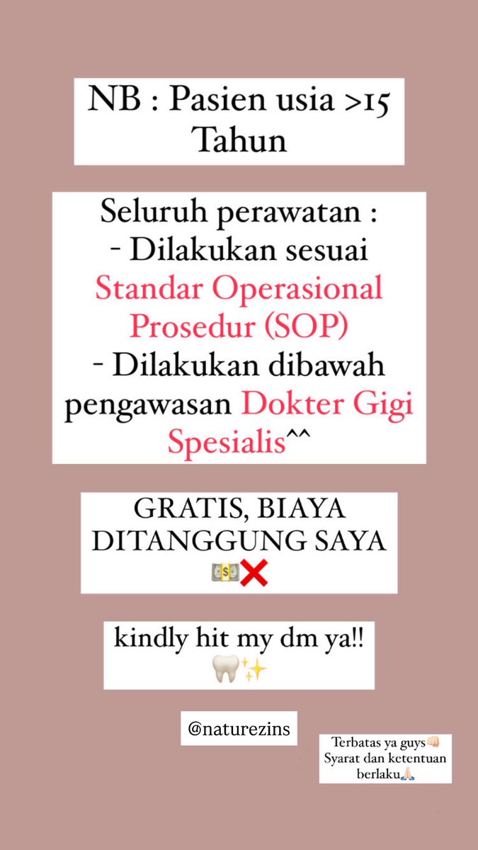 Haloo!!  aku koas gigi lagi cari pasien yang mau di scalling dengan keluhan seperti dibawah👇🏻

Kalian yang di JABODETABEK khususnya Jakarta Barat Grogol, boleh banget yuk dm aku😊🤗

Kalau masih ada yg bingung dan pengen nanya2 dulu, boleh bgt yuk tanya aja😚