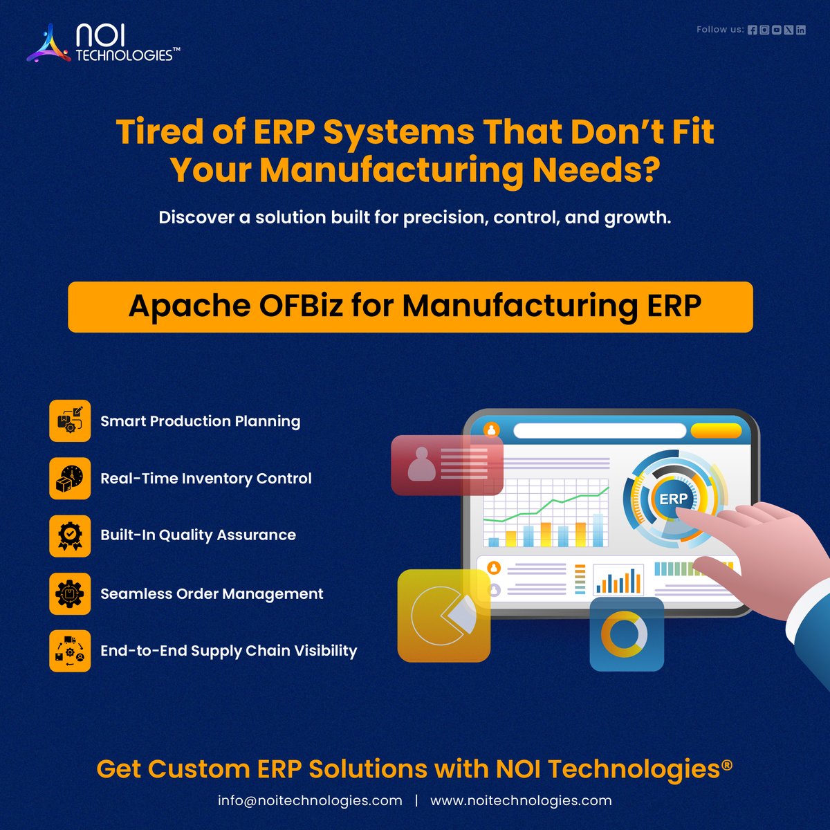noitechnologies's tweet image. Looking for a manufacturing ERP that fits your processes, not the other way around?
Apache OFBiz is a powerful open-source ERP built for production planning, inventory control, and end-to-end integration.
Schedule a call: noitechnologies.com/schedule-a-calโฆ
#ApacheOFBiz #ManufacturingERP