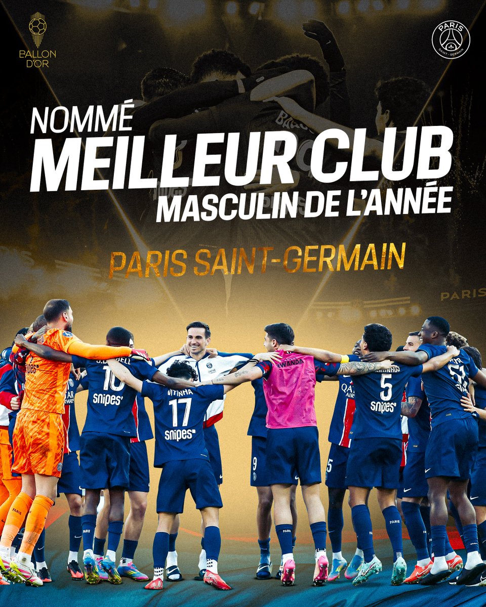 Paris Saint-Germain (@psg_inside) on Twitter photo Une nomination qui célèbre l'esprit d'équipe ! 🤩
Le Paris Saint-Germain est en lice pour le trophée du Meilleur Club masculin de l’année ! 
Une immense fierté ❤️💙
#Ballondor Une nomination qui célèbre l'esprit d'équipe ! 🤩
Le Paris Saint-Germain est en lice pour le trophée du Meilleur Club masculin de l’année ! 
Une immense fierté ❤️💙
#Ballondor