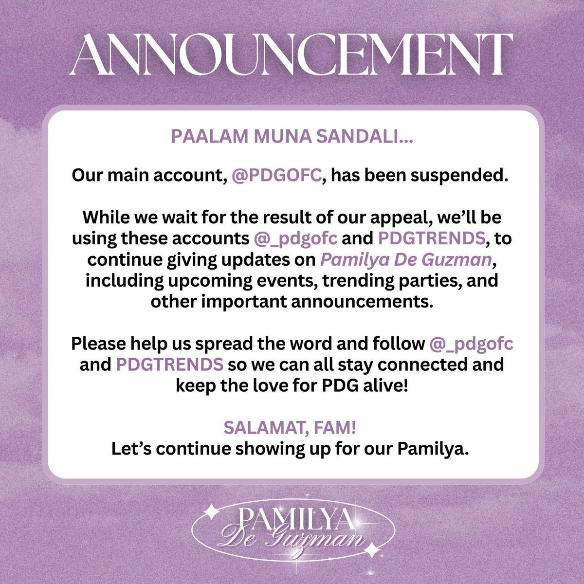 PAMILYA DE GUZMAN OFFICIAL tweet media