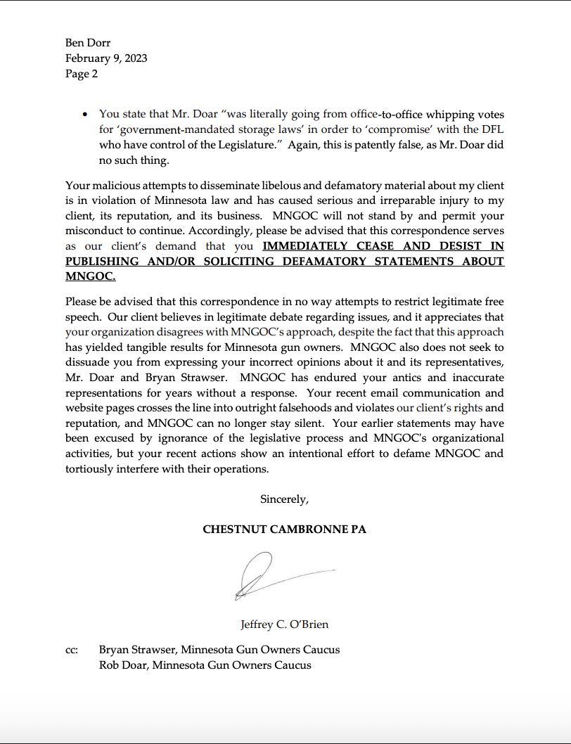 One of the Dorr Brothers' fake gun rights organizations was issued a cease and desist letter from Minnesota Gun Owners Caucus back in 2023. Please be careful of what gun rights organizations that y'all are supporting.