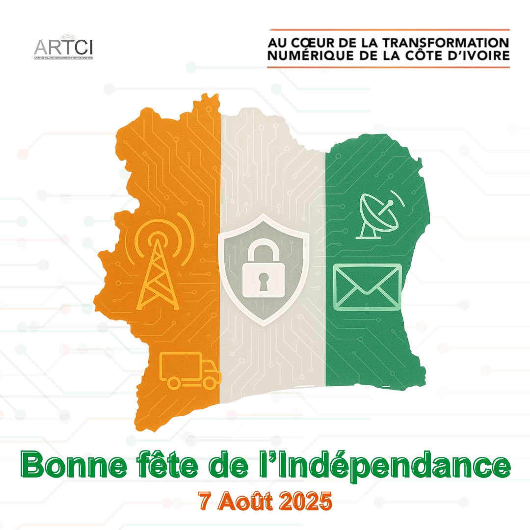 ✨ La célébration des 65 ans d'Indépendance de la Côte d'Ivoire marque un moment de fierté nationale où le pays honore son héritage, ses progrès et son avenir prometteur 🤝🏾

Bonne fête de l’Indépendance 🇨🇮

artci.ci