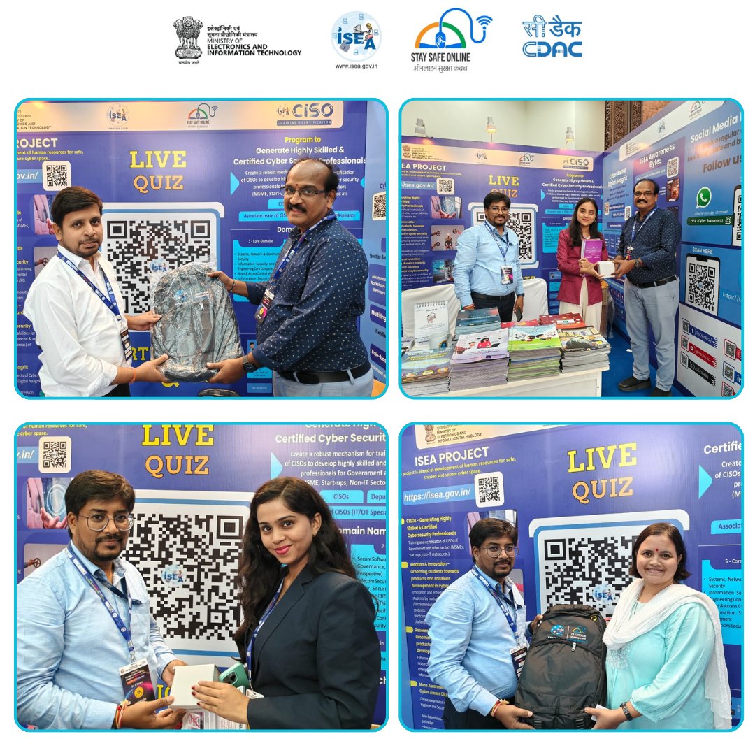 SSOIndia's tweet image. 🎉 Cyber champs crowned at Dx Finance Summit 2025!
ISEA Live Quiz winners received exciting prizes! 🏆

#ISEAIndia #DxFinanceSummit #CyberQuiz #CyberChampions #DigitalSafety #CyberAwareness #InfoSecIndia #StaySafeOnline #QuizWinners #CyberSecurity