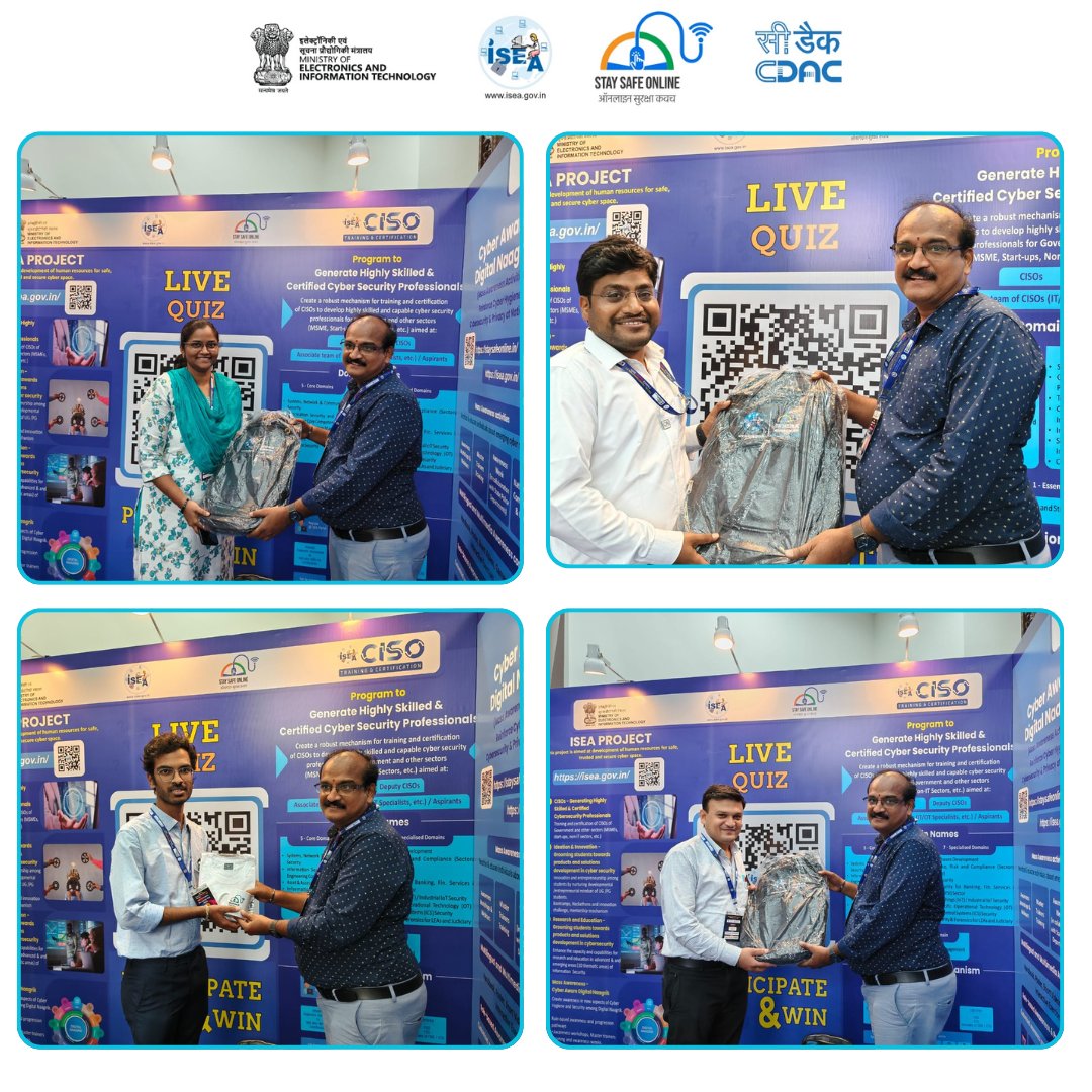 SSOIndia's tweet image. 🎉 Cyber champs crowned at Dx Finance Summit 2025!
ISEA Live Quiz winners received exciting prizes! 🏆

#ISEAIndia #DxFinanceSummit #CyberQuiz #CyberChampions #DigitalSafety #CyberAwareness #InfoSecIndia #StaySafeOnline #QuizWinners #CyberSecurity