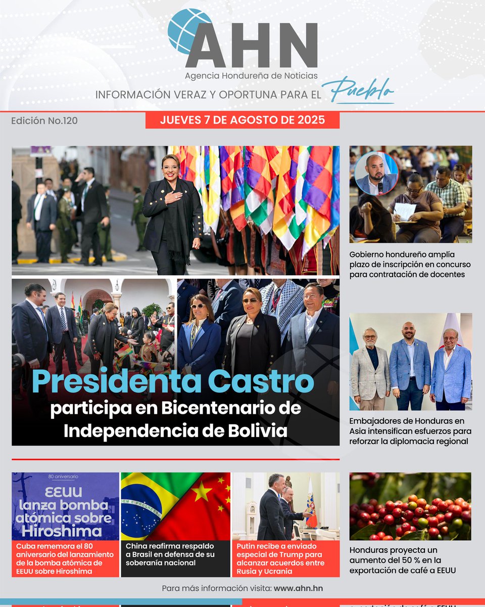 #AHN || Te compartimos nuestra portada edición número 120 para hoy 7 de agosto de 2025. 

➡️Para más información visita: ahn.hn