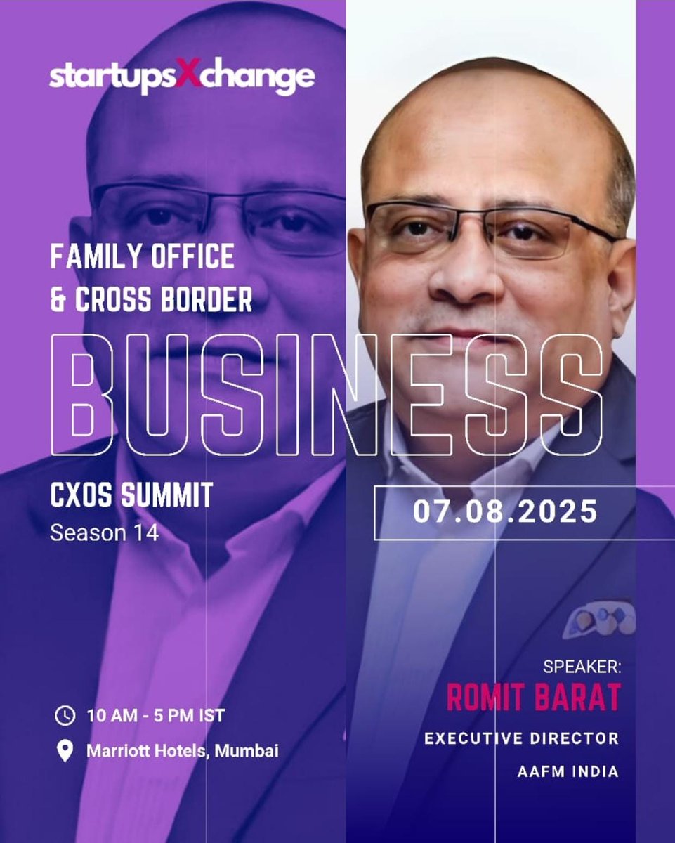 AafmIndia's tweet image. We are honored to have our Executive Director, Romit Barat, invited to speak at the CXOs Summit by StartupsXchange, marking a historic moment with Dubai Royal Family Offices in India. We proudly drive the conversations shaping India&apos;s wealth.

#aafmindia #cxoinsights