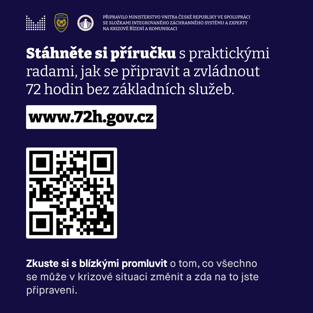 Ministerstvo vnitra (@vnitro) on Twitter photo ⚠️ Jak se co nejlépe připravit na krizové situace jako jsou povodně, tornáda, požáry, bouře nebo výpadky základních služeb❓
<a href="/vnitro/">Ministerstvo vnitra</a> a <a href="/hasici_cr/">Hasičský záchranný sbor ČR</a> dnes představili projekt 72 hodin, jehož součástí je i praktická příručka pro zvládání krizových situací.
⬇️ #72hodin #72ready ⬇️ ⚠️ Jak se co nejlépe připravit na krizové situace jako jsou povodně, tornáda, požáry, bouře nebo výpadky základních služeb❓
<a href="/vnitro/">Ministerstvo vnitra</a> a <a href="/hasici_cr/">Hasičský záchranný sbor ČR</a> dnes představili projekt 72 hodin, jehož součástí je i praktická příručka pro zvládání krizových situací.
⬇️ #72hodin #72ready ⬇️
