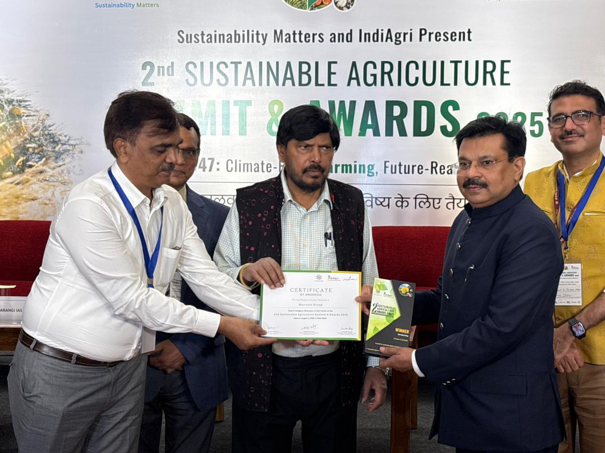 Harvesto Group wins award in the Champion of Soil Health category.

Congratulations &amp; keep nurturing the roots of agriculture.

#AgriSummit2025
<a href="/HarvestoGroup/">Harvesto Group</a>
