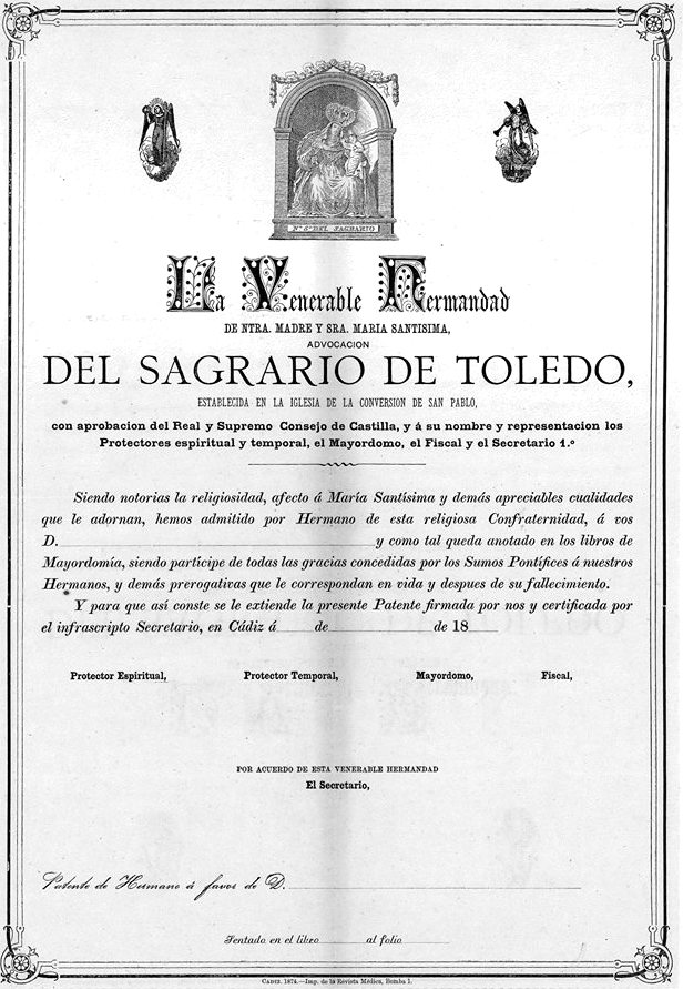 JUEVES COM HISTORIA | Patente de Hermano de la extinta Hermandad del Sagrario de Toledo de la Iglesia de la Conversión de San Pablo.

📸 Juan Antonio Ramírez del Río.