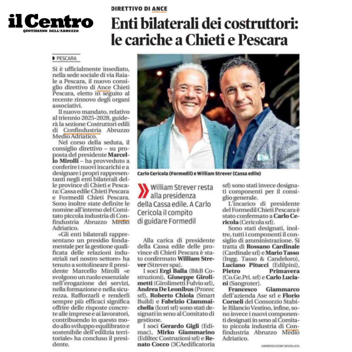 🎉 Nuove cariche per Ance Chieti Pescara

➡️ Nominati i rappresentanti negli enti bilaterali:
🏗 Cassa Edile Chieti Pescara
🎓 Formedil Chieti Pescara

L'articolo de Il Centro - Quotidiano d'Abruzzo👇

#ance #edilizia #chieti #Pescara #Confindustria #cassaedile #formedil