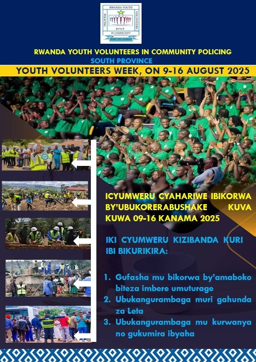 #IbikorwaByizaByivugire
Ubuyobozi bwa <a href="/RwandaYouthVol1/">Rwanda Youth Volunteers</a> muri <a href="/RwandaSouth/">Southern Province | Rwanda</a> buramenyesha Urubyiruko rw'Abakorerabushake n'Inshuti zarwo ko kuva kuwa 9-16/08/2025 hateganyijwe icyumweru cy'Ibikorwa by'Ubukorerabushake (Youth volunteers week) ntimuzabure 
#Ntakudohoka <a href="/RwandaLocalGov/">Ministry of Local Government | Rwanda</a>