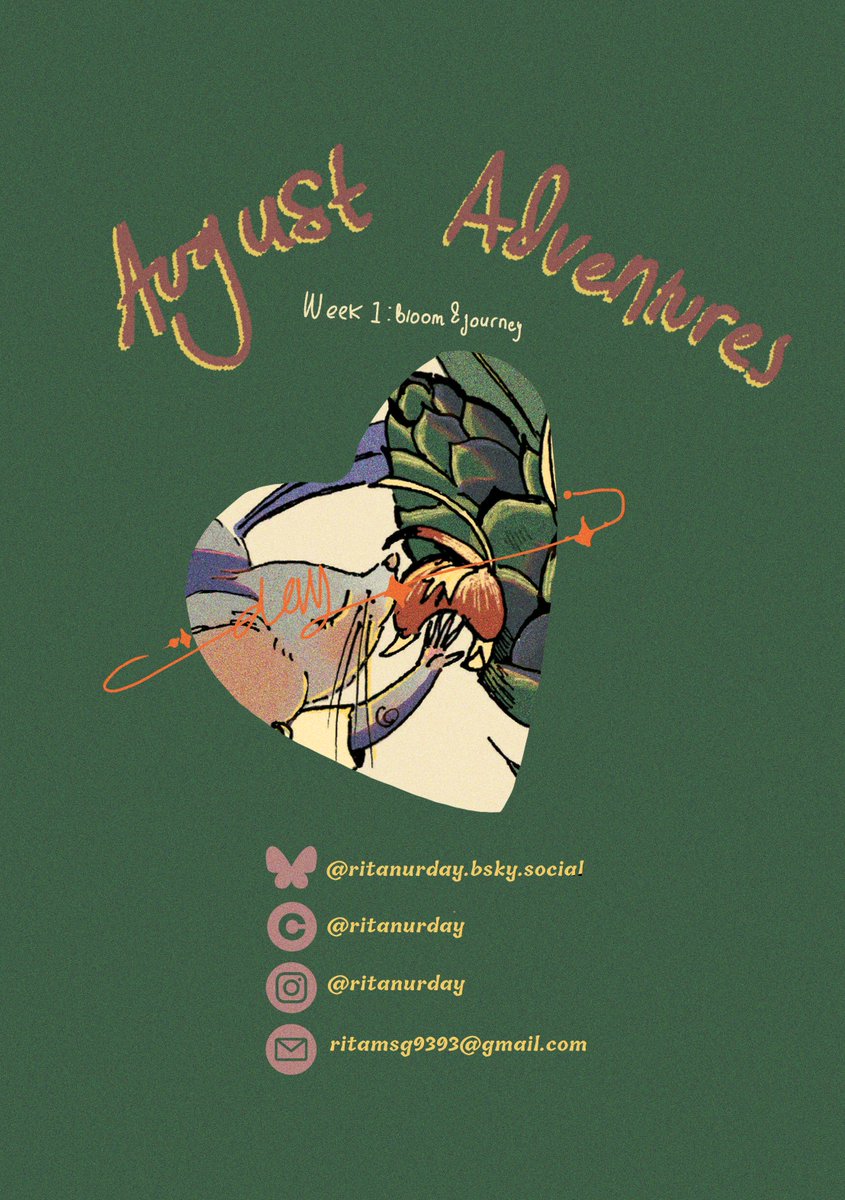 Ritanurday's tweet image. August Adventures
Week 1: Bloom &amp;amp; Journey
Ginger flower 

Full illustration on my insta, bsky, and Cara ♥️

#AugustAdventures #AugustAdventures2025
#augustadventures2025week1
#Kidlitart #cuteart #mixmedia