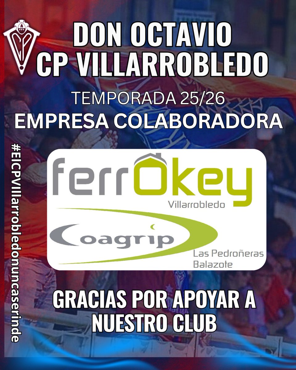 📣 ¡Seguimos sumando aliados en esta temporada 25/26!
🔴🔵 Don Octavio CP Villarrobledo da la bienvenida a Coagrip Pedroñeras como empresa colaboradora 💪
Empresa especializada en productos y soluciones agrícolas con presencia en Las Pedroñeras y Balazote. 🌱🚜