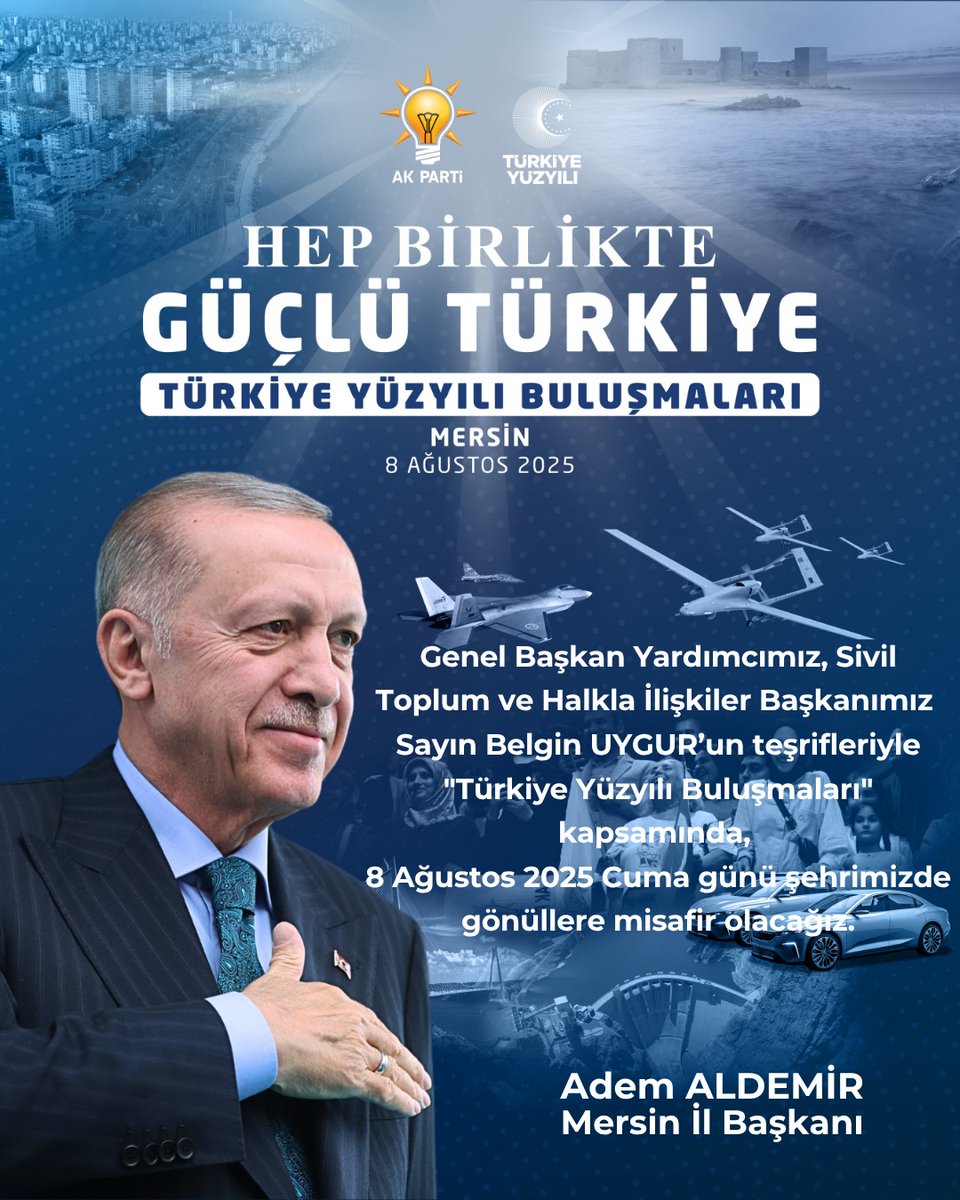 📍Türkiye Yüzyılı Buluşmaları

Genel Başkan Yardımcımız, Sivil Toplum ve Halkla İlişkiler Başkanımız Sayın Belgin UYGUR'un  teşrifleriyle "Türkiye Yüzyılı Buluşmaları" kapsamında, 08 Ağustos 2025 Cuma günü şehrimizde gönüllere misafir olacağız.

#AKParti
#Mersin