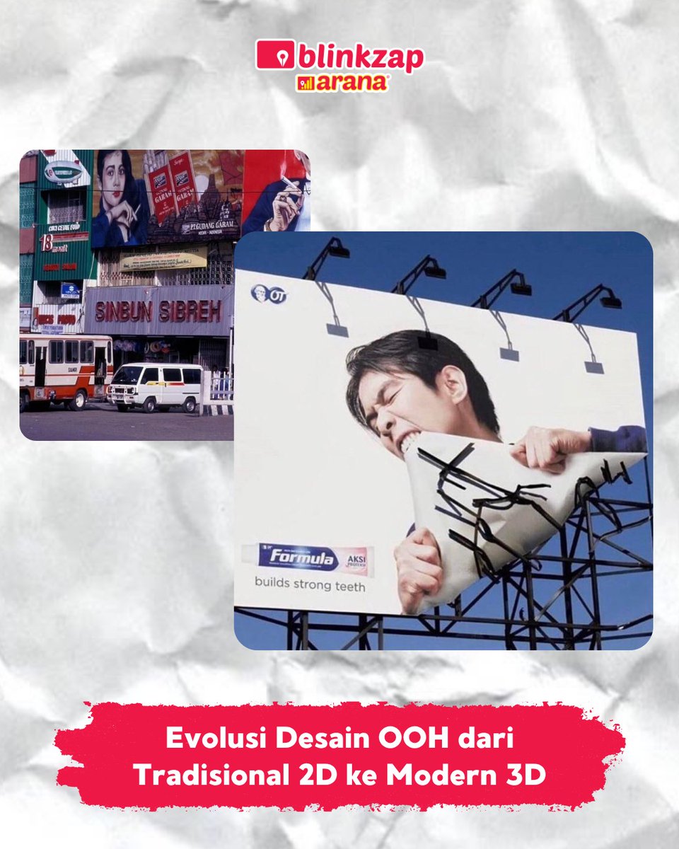 blinkzap's tweet image. Indonesia telah melalui perjalanan panjang dalam dunia periklanan luar ruang (OOH), khususnya dalam design billboard dari 2D sampai dengan 3D. Media Luar Ruang (OOH) masih  menjadi salah satu media periklanan paling efektif untuk menarik perhatian masyarakat.