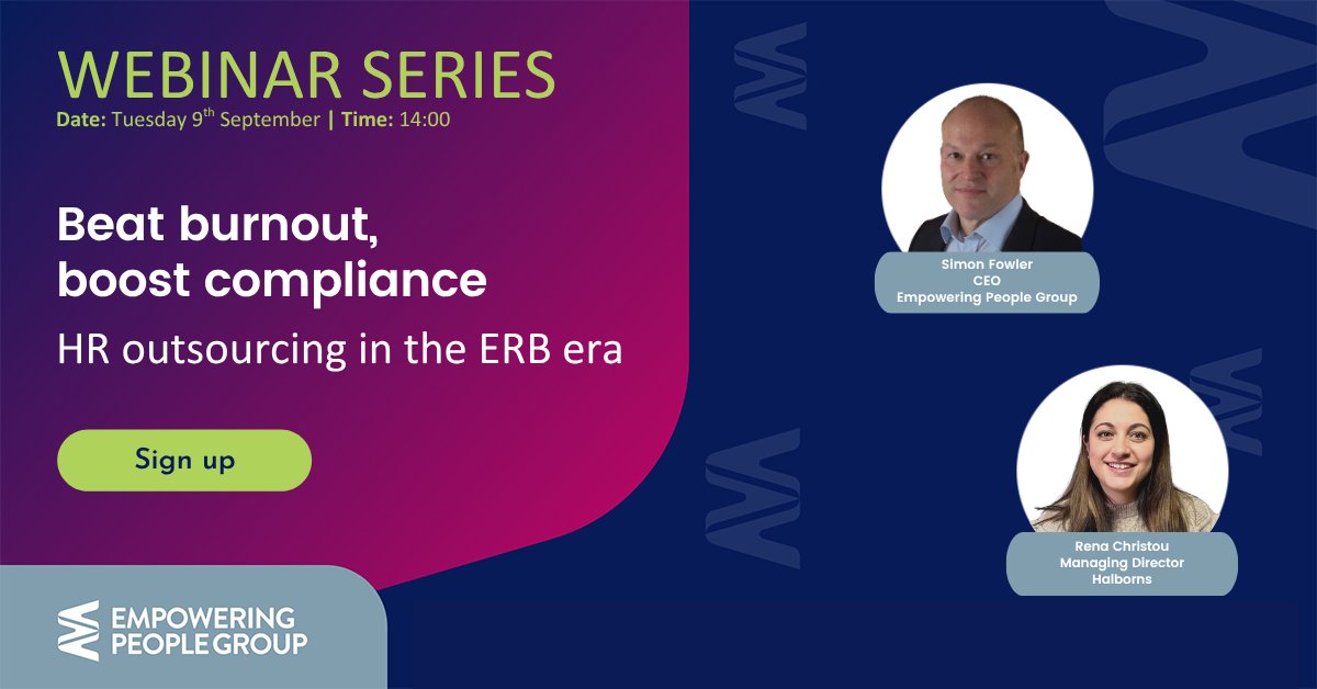 #HR burnout is rising. Absence rates are high. The #EmploymentRightsBill could bring new challenges. Join our expert-led #Webinar, "Beat burnout, boost compliance: HR outsourcing in the ERB era", to explore the benefits of transforming ER.

Sign up now: hubs.la/Q03By24d0