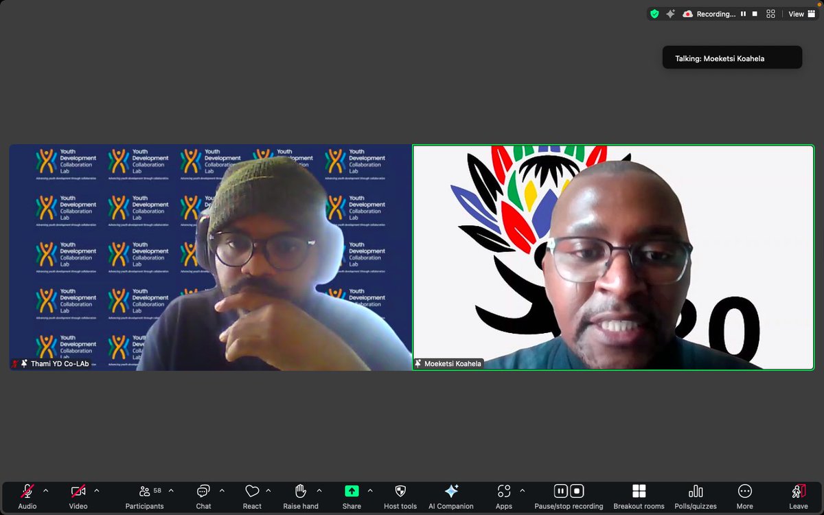 YD Co-Lab (@ydcolabza) on Twitter photo ๐๏ธ Weโre officially LIVE!
Welcome to Inside the Y20. Weโre excited to be joined by Moeketsi Koahela, Co-Chair of <a href="/Y20SA2025/">Y20 South Africa 2025</a>, as we explore how local youth organisations can meaningfully engage with global youth platforms.๐ Follow along and share your thoughts using #InsideTheY20 ๐๏ธ Weโre officially LIVE!
Welcome to Inside the Y20. Weโre excited to be joined by Moeketsi Koahela, Co-Chair of <a href="/Y20SA2025/">Y20 South Africa 2025</a>, as we explore how local youth organisations can meaningfully engage with global youth platforms.๐ Follow along and share your thoughts using #InsideTheY20