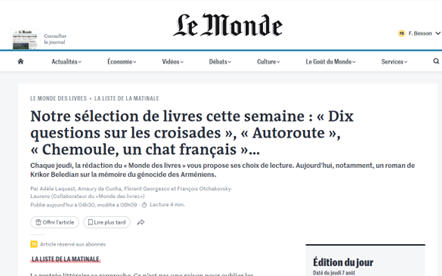 Notre "Dix questions sur les croisades" (coécrit avec <a href="/HMedievale/">Histoire Medievale</a> et <a href="/NaudinChristoph/">Naudin Christophe</a> chez <a href="/LibertaliaLivre/">Éditions Libertalia</a>) figure parmi les titres recommandés cette semaine par <a href="/lemondefr/">Le Monde</a> ! Merci 🙏😌