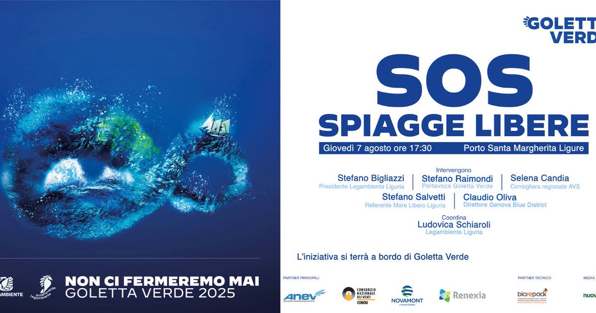 Legambiente Liguria (@legambientelig) on Twitter photo Il 70% della costa ligure è occupato da stabilimenti balneari e su 64 comuni costieri 21 non rispettano la soglia minima del 40% di spiagge libere.
Ne sparliamo oggi a bordo di <a href="/GolettaVerde/">Goletta Verde</a> <a href="/Legambiente/">Legambiente</a> 🐠 Il 70% della costa ligure è occupato da stabilimenti balneari e su 64 comuni costieri 21 non rispettano la soglia minima del 40% di spiagge libere.
Ne sparliamo oggi a bordo di <a href="/GolettaVerde/">Goletta Verde</a> <a href="/Legambiente/">Legambiente</a> 🐠