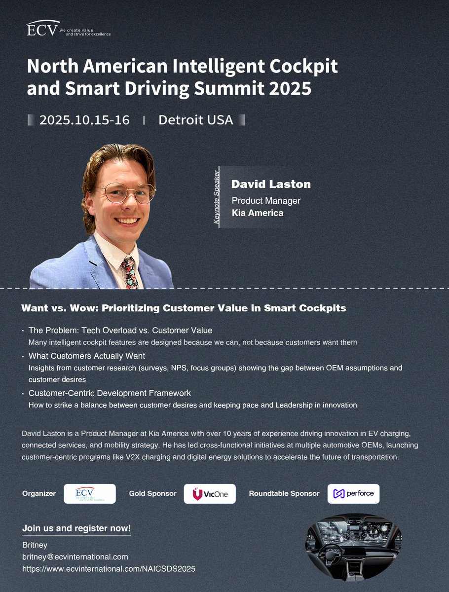 ECV_International (@ecv_int) on Twitter photo π₯³ We are excited to announce that David Laston from #Kia America will be a featured speaker at the North #American #Intelligent #Cockpit and #Smart #Driving #Summit 2025. Don't miss his insightful sharing. 
π ecv-events.com/NAICSDS2025?ccβ¦ π₯³ We are excited to announce that David Laston from #Kia America will be a featured speaker at the North #American #Intelligent #Cockpit and #Smart #Driving #Summit 2025. Don't miss his insightful sharing. 
π ecv-events.com/NAICSDS2025?ccβ¦