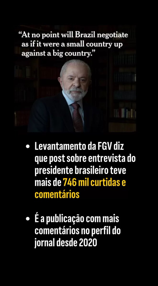 De repente, o Presidente Lula passou a ser admirado por norte-americanos que não suportam mais o governo Trump. A postagem com a entrevista de Lula ao NYT foi mais vista e curtida até do que a morte do Papa Francisco.
A extrema direita é um câncer e indesejada no mundo inteiro.