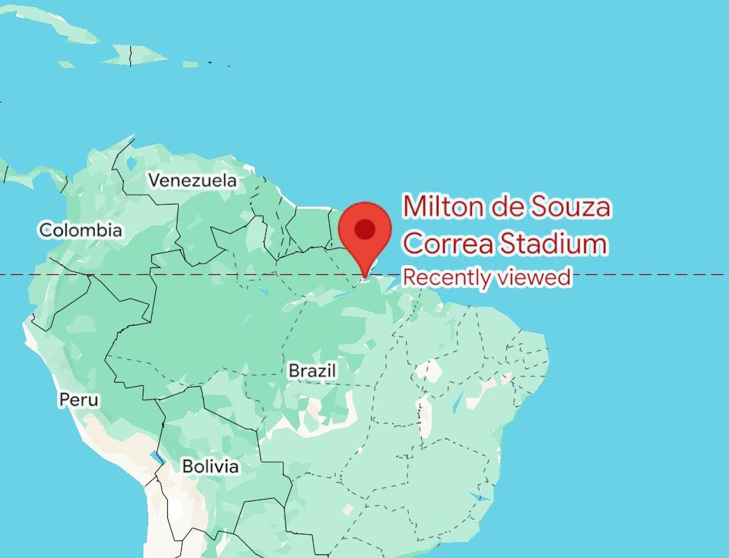 🇧🇷 Located right on the Equator, the Estádio Olímpico Milton de Souza Corrêa in Macapá, Brazil is the world's most central stadium!

Though modern measurements now say otherwise, the legend goes that the Equator is on the halfway line &amp; that both teams each defend one hemisphere.