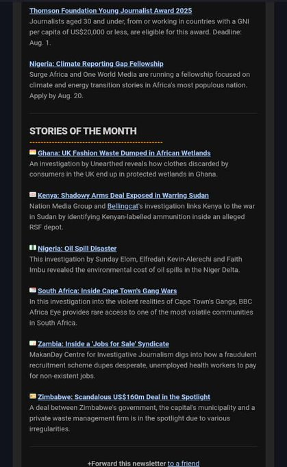 GIJN Africa (@gijnafrica) on Twitter photo Webinar: Reimagining Financial Journalism in the Age of AI.
The <a href="/Journ_SA/">Wits Centre for Journalism</a> hosted two editors to share insights on how to re-educate financial reporters for an AI era.
Details in GIJN's Africa newsletter for July 👉 twp.ai/4ipWam Webinar: Reimagining Financial Journalism in the Age of AI.
The <a href="/Journ_SA/">Wits Centre for Journalism</a> hosted two editors to share insights on how to re-educate financial reporters for an AI era.
Details in GIJN's Africa newsletter for July 👉 twp.ai/4ipWam