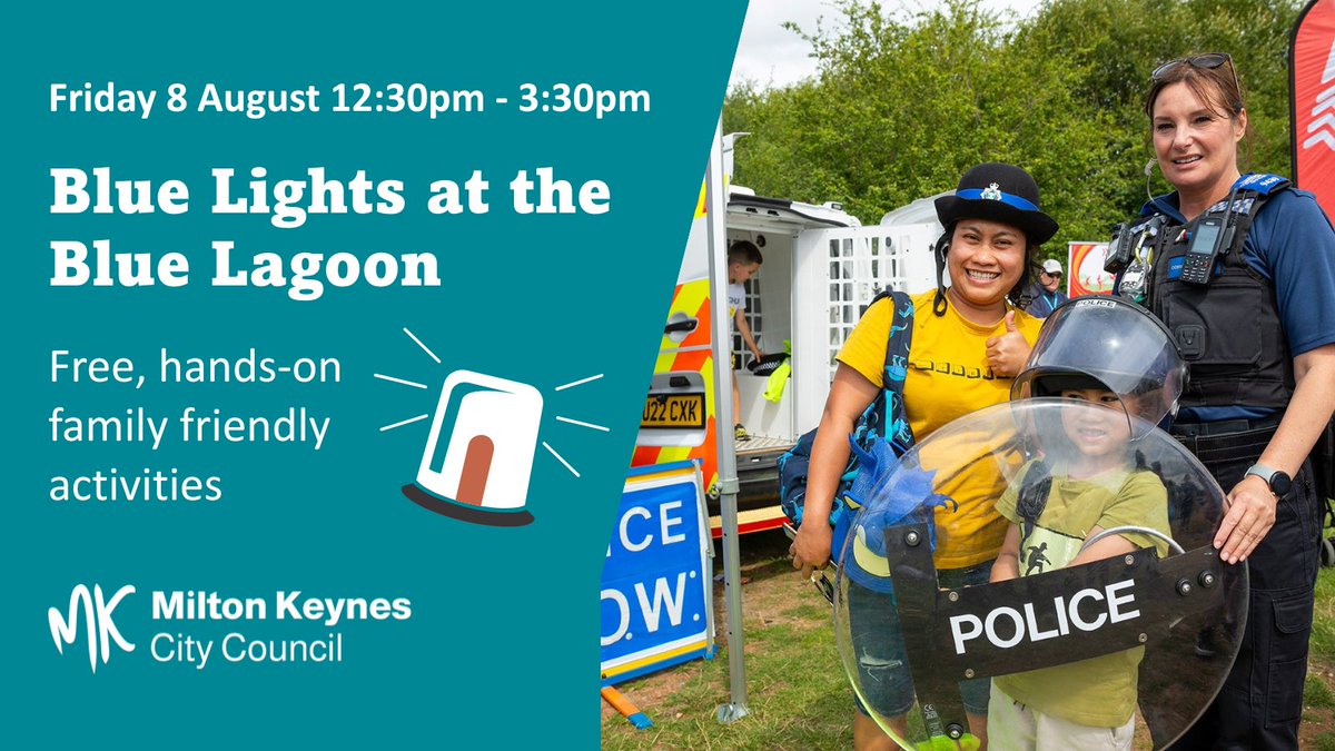 Join us and partners for Blue Lights at the Blue Lagoon nature reserve this Friday, 12:30pm to 3:30pm. It’s an afternoon of free, family-friendly activities, including hands-on safety demonstrations and up close looks at emergency vehicles. More here: milton-keynes.gov.uk/news/2025/resi…