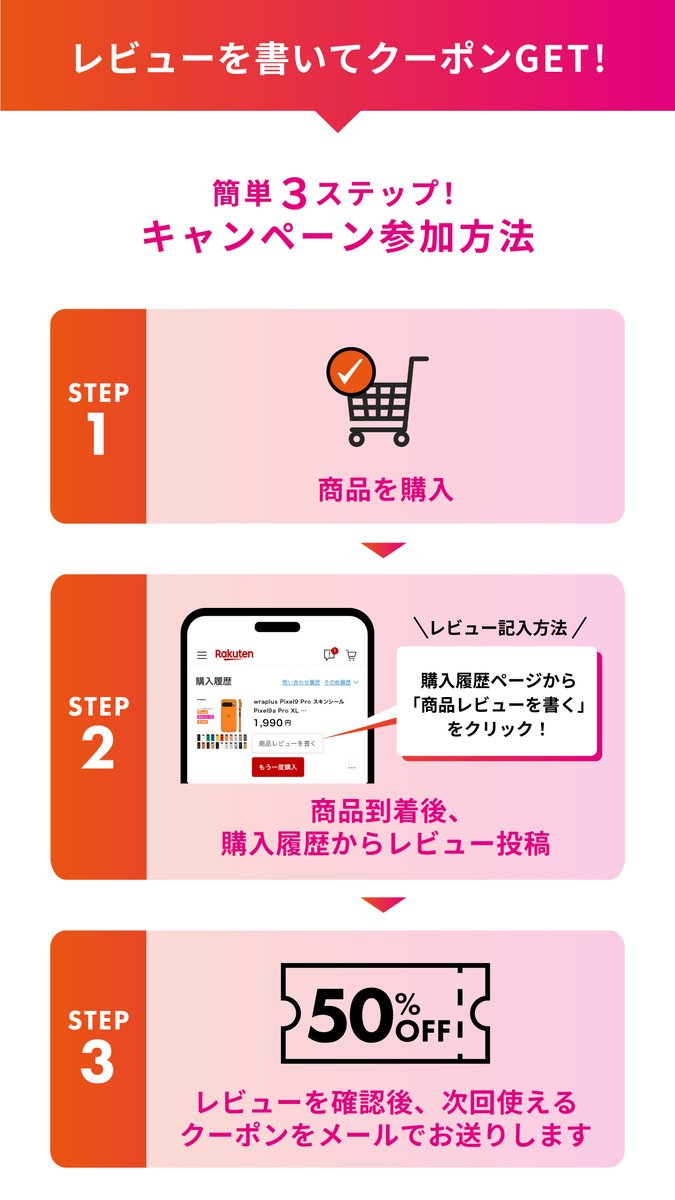 wraplus's tweet image. 楽天市場店オープンを記念し、レビューを書いてもらえる50%OFFクーポンを配布中です！お見逃しなく🔥
rakuten.co.jp/chillin/