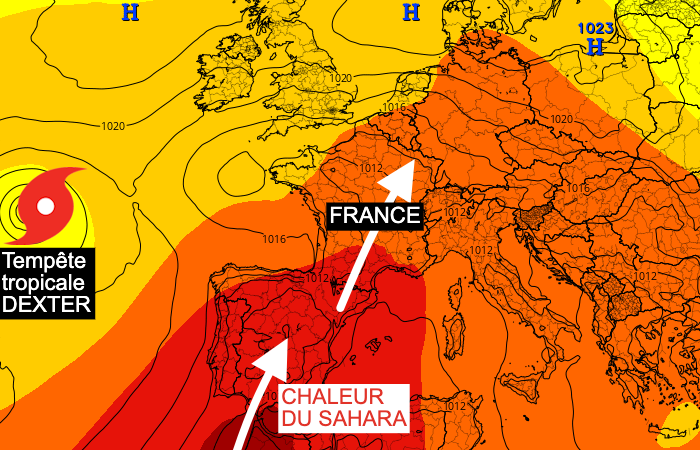 🌡️ La #tempête tropicale #Dexter actuellement au dessus de l'#Atlantique va jouer un rôle clé dans l'accentuation de la #canicule en France. Notre article vous explique pourquoi ➡️ meteo-villes.com/actualites/pou…