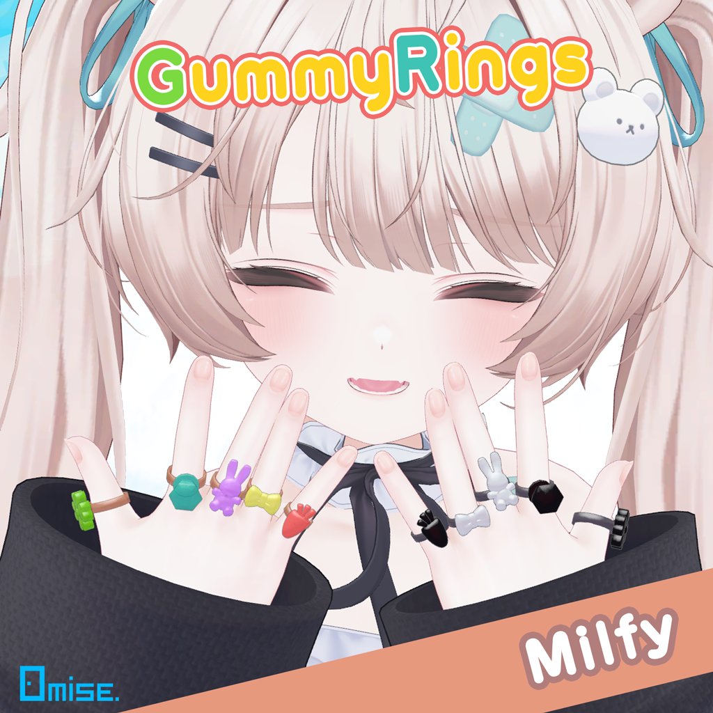 指輪のアバターアクセサリー「GummyRings」を
ミルフィちゃんにセミ対応しました！
omise3d.booth.pm/items/7082580
既にご購入いただいたユーザー様は無料でダウンロードいただけます。
よろしくお願いします💍
#VRChat #omise3d