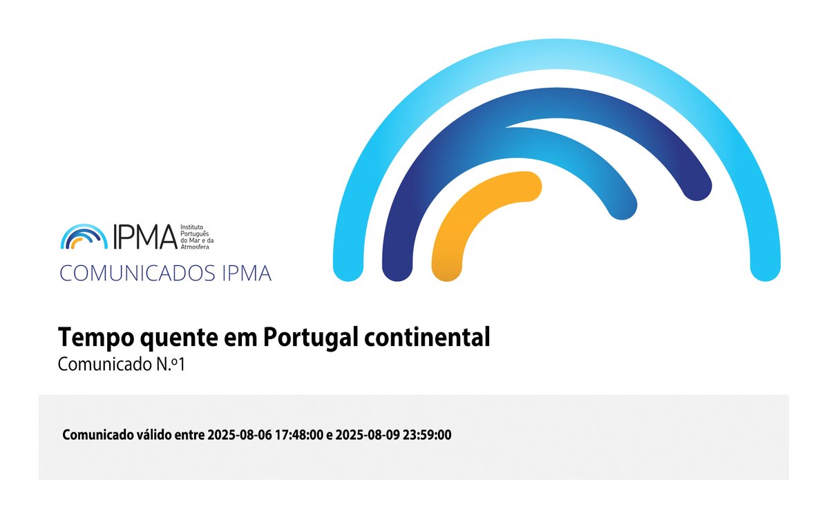 #Comunicado #TempoQuente #PortugalContinental

🌡 De 6 a 8 de agosto, prevê-se uma ligeira descida dos valores da temperatura máxima em Portugal continental, que será mais significativa no litoral oeste...

👉 Veja o comunicado:
▶️ tinyurl.com/5ehh9x4z