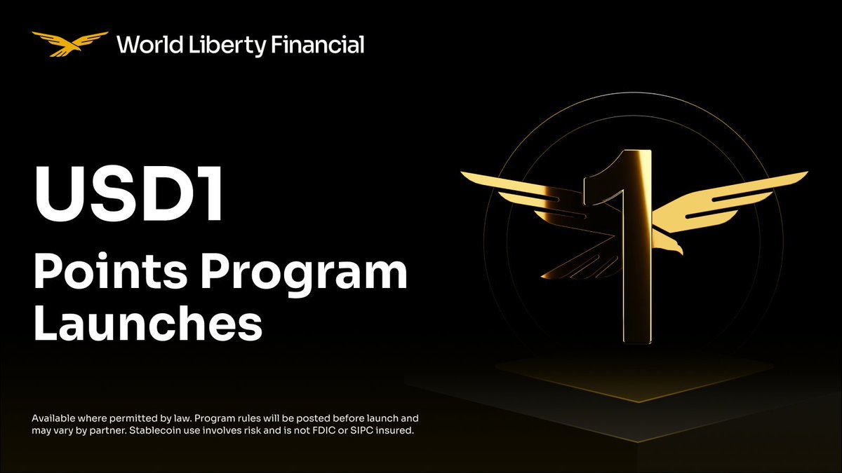 🟡World Liberty Finance 宣布USD1 點數回饋計畫，穩定幣進軍忠誠經濟據@worldlibertyfi  官方表示：宣佈即將推出一項名為「USD1 Points  Program」的全新忠誠回饋計畫。計畫圍繞他們自家發行的美元穩定幣「USD1」展開，初期將與特定加密貨幣交易所合作推行，目標是透過點數 ...