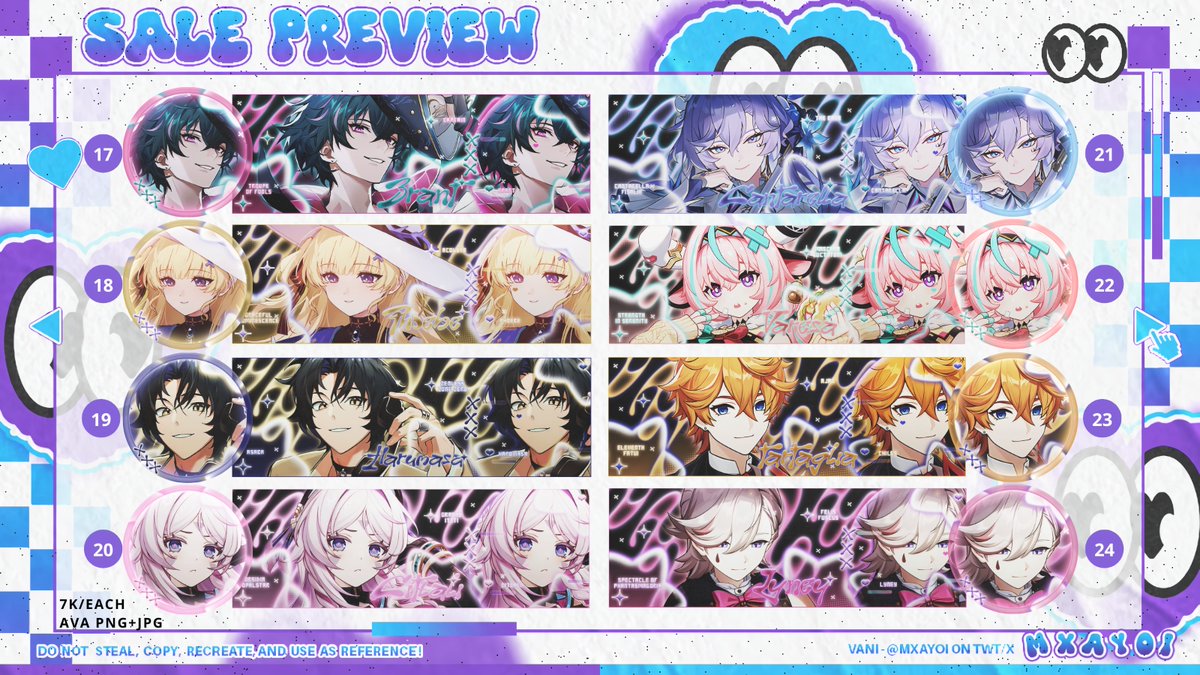 mxayoi's tweet image. ꒰ RT is appreciated, ty! ꒱

Halo, aku kembali dgn batch 3 SALE layout Ready Stock lama ( HSR, Genshin, Wuwa, dll ) 🪻

💰 7k - 8k/ea (cek alt)
🌸 All ava png + jpg
✅ Avail QRIS

Bisa DM langsung buat ambil layoutnya
Happy jajan 🪻⋆.˚
#zonauang️ #zonaba [batch 3]