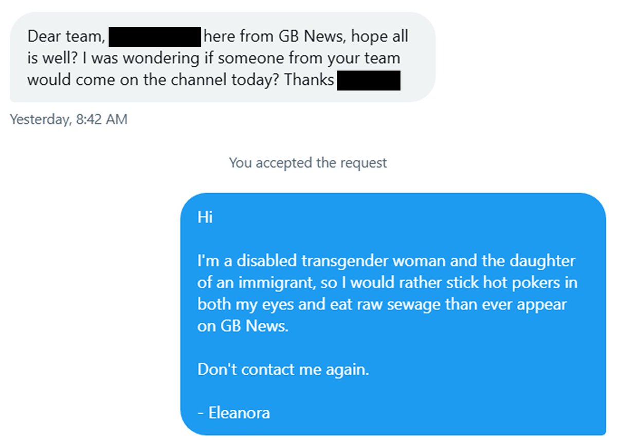 🚨 GB News saw one of my graphs and asked me to appear on their despicable propaganda channel.

I told them to eat shit.