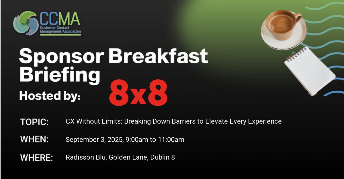 How do you turn a routine call into a standout CX moment? 

Join us 3 Sept in Dublin for a CCMA + 8x8 Breakfast Briefing on using tone, pacing &amp; presence to elevate every interaction.
With speaker Andy Gillies (ex-actor, 8x8)

🎟 rpb.li/4jzed

#CX #ContactCentre