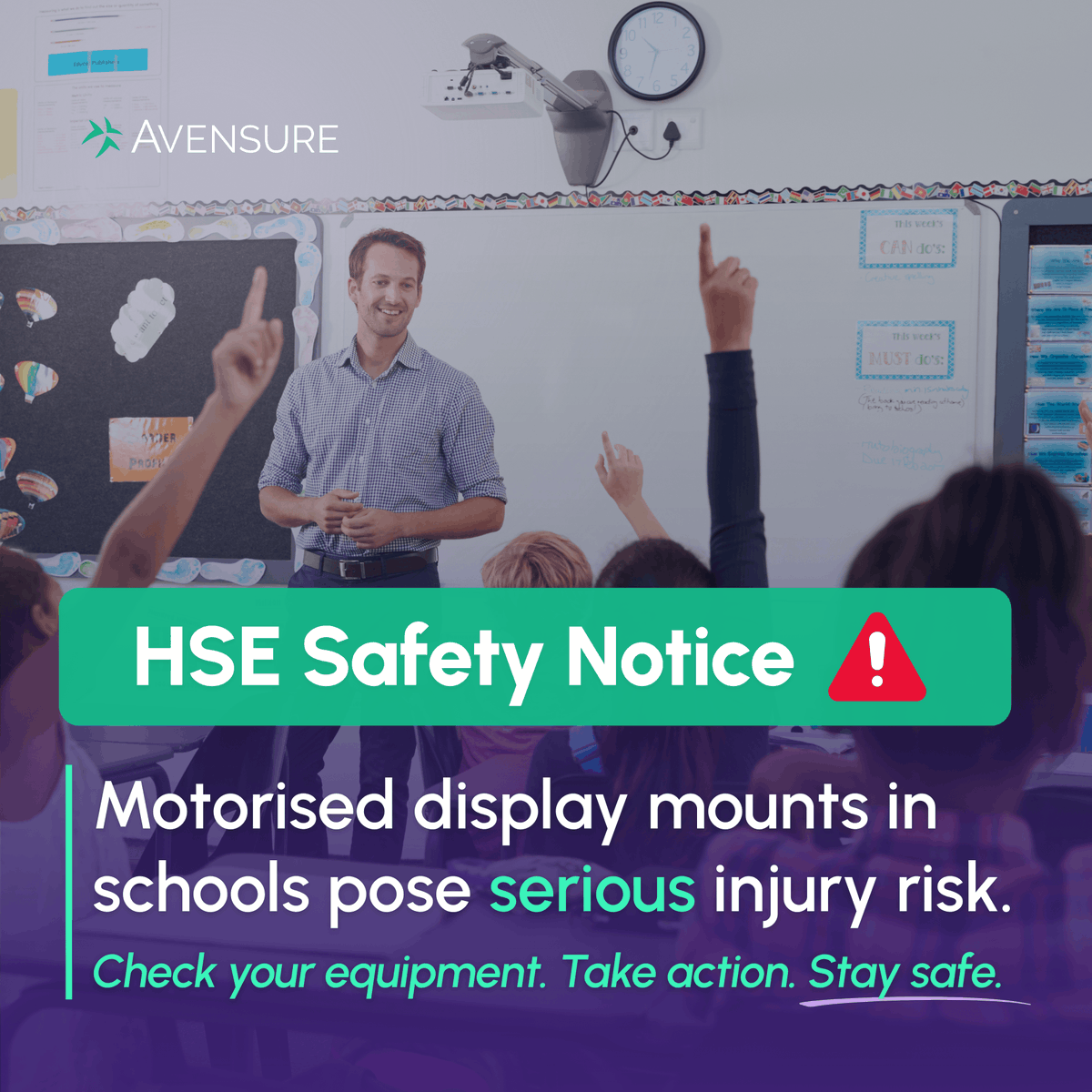 ⚠️Important safety warning for schools &amp; education settings.

HSE issued a notice for height adjustable display screen stands and wall mounts. Pose risk of crushing or impact injury, especially to children.

HSE’s safety issue 👉 shorturl.at/8jCqY

#HealthAndSafety #HSE