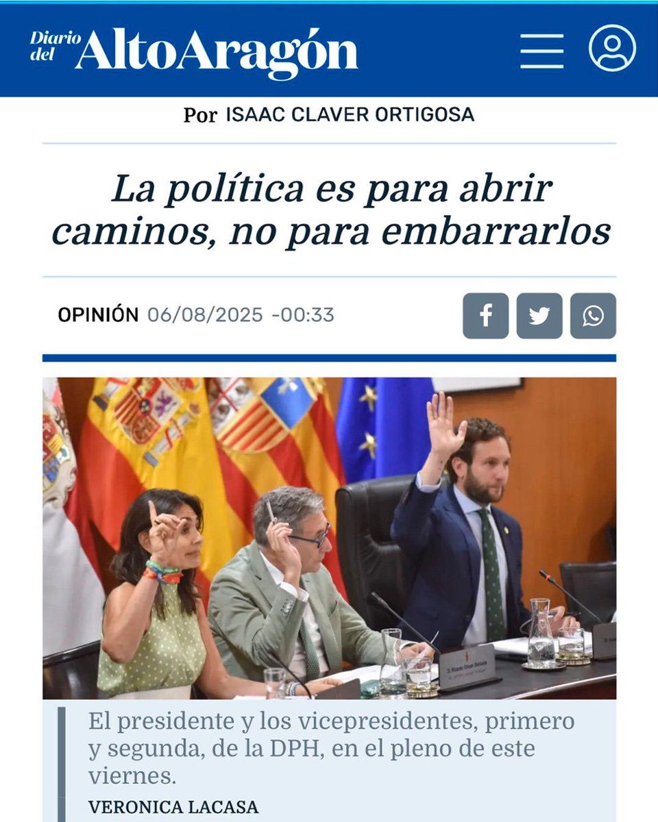 Partido Popular de Huesca (@pp_huesca) on Twitter photo 🗞️ “La política es para hacer caminos, no para embarrarlos”
Artículo de opinión en el diario del Alto Aragón por Isaac Claver, presidente de la Diputación de Huesca.
Leer aquí: diariodelaltoaragon.es/noticias/opini… 🗞️ “La política es para hacer caminos, no para embarrarlos”
Artículo de opinión en el diario del Alto Aragón por Isaac Claver, presidente de la Diputación de Huesca.
Leer aquí: diariodelaltoaragon.es/noticias/opini…