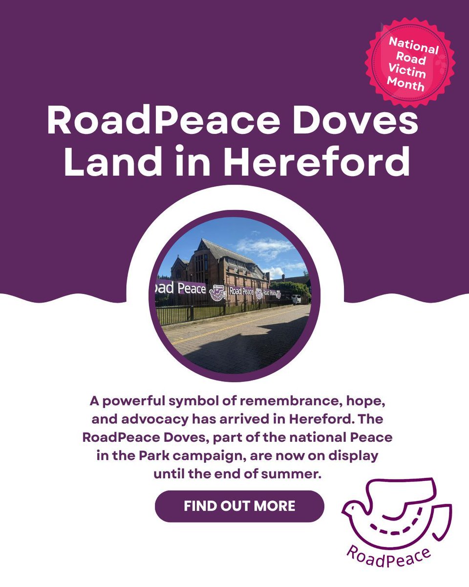 RoadPeace (@roadpeace) on Twitter photo The #RoadPeaceDoves have arrived in Hereford, bringing a powerful message of remembrance and road safety 🕊️
📍 Hereford Cathedral
➡️ Read more: roadpeace.org/roadpeace-dove…
#PeaceInThePark #RoadPeace #Remembrance The #RoadPeaceDoves have arrived in Hereford, bringing a powerful message of remembrance and road safety 🕊️
📍 Hereford Cathedral
➡️ Read more: roadpeace.org/roadpeace-dove…
#PeaceInThePark #RoadPeace #Remembrance