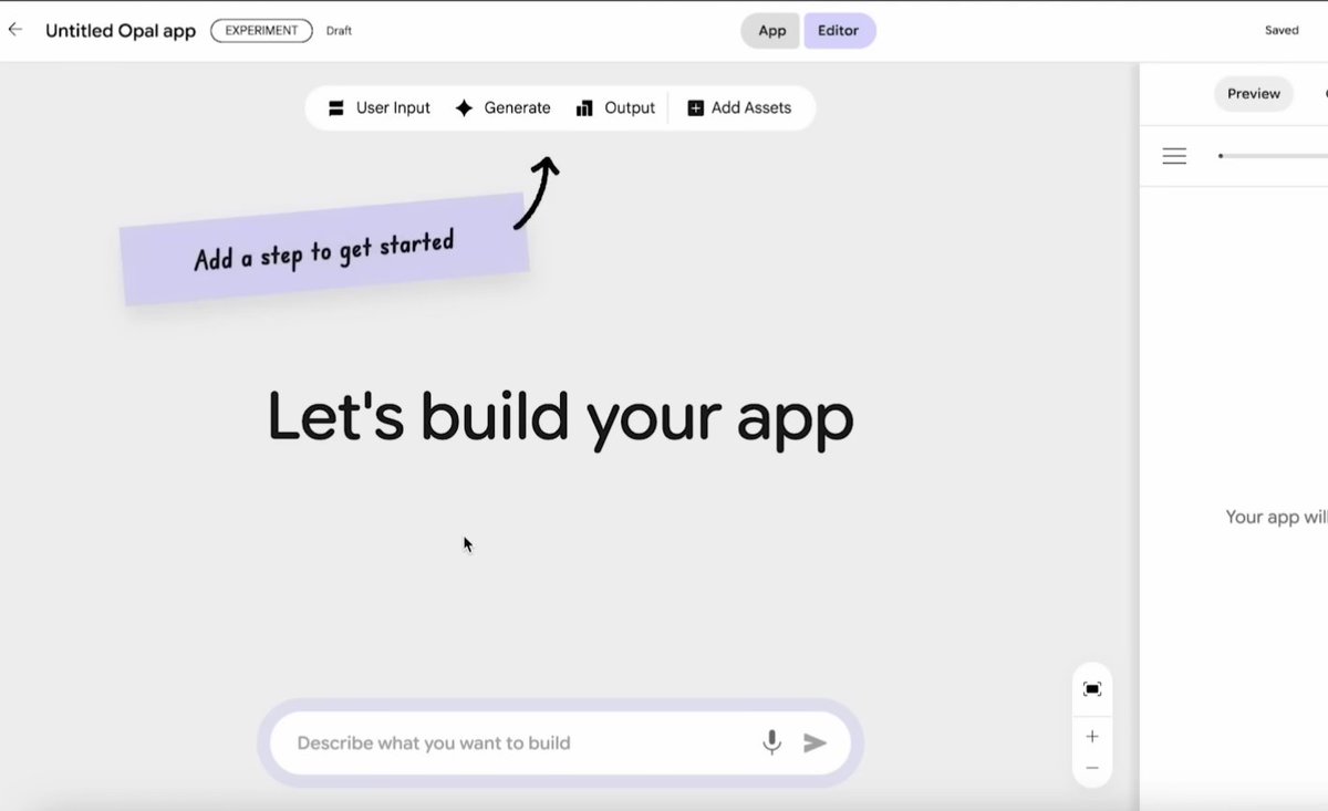 jurimoque's tweet image. Nuevo Google Opal ai:

Presentamos Opal: describe, crea y comparte tus miniapps con IA:

youtu.be/E0hrcDO3Noc?si…