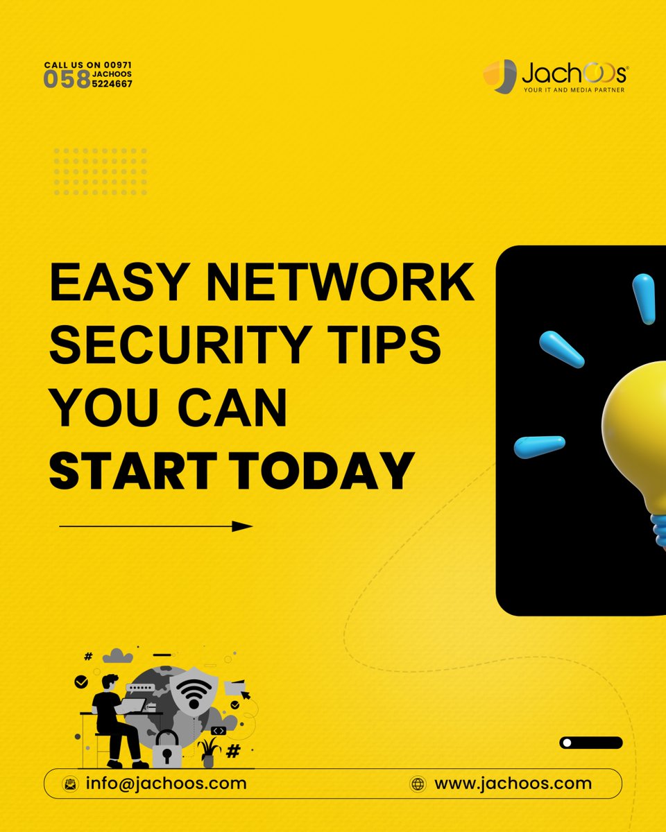 JachOOsltd's tweet photo. 5 Easy Network Security Tips:
1️⃣Avoid unknown links2️⃣Keep software updated
3️⃣Use strong passwords4️⃣Skip public Wi-Fi for sensitive work5️⃣Trust expert IT partners
Let Jachoos handle your IT .Contact us today!
📞 058 5224667🌐https://t.co/H2mluGK2Dx
#ITSupport #Jachoos #UAE #Dubai https://t.co/wc4q6PqEg7