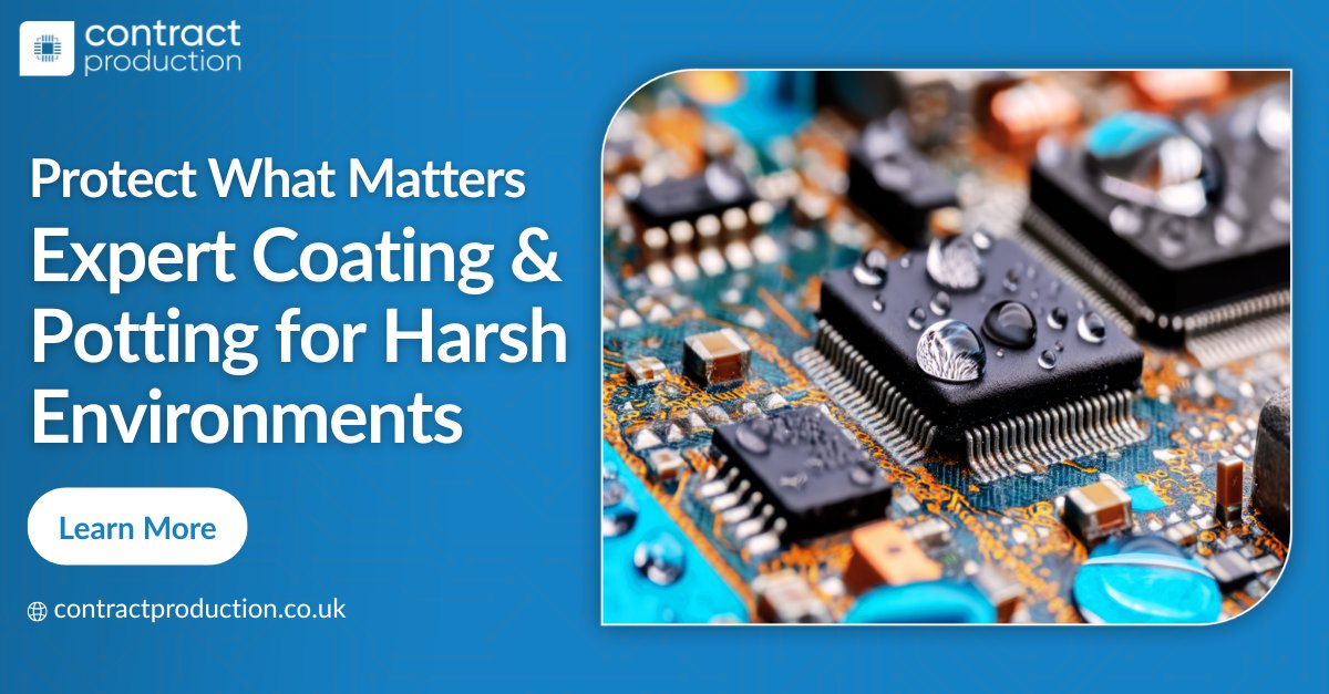 Whether your electronics face saltwater, dust or vibration, reliability under stress becomes the priority.

Contract Production offers expert conformal coating &amp; potting services to protect your circuits &amp; extend their life.

🌐 Let’s build it together: contractproduction.co.uk/get-a-quote