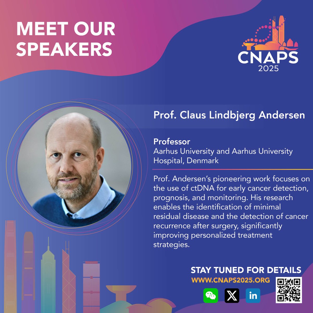 CNAPS2025's tweet image. ✨ We are thrilled to welcome Prof. Claus Lindbjerg Andersen at #CNAPS2025!

Prof. Andersen’s work focuses on the use of ctDNA as a biomarker for early cancer detection, prognosis, and monitoring, particularly in colorectal cancer.

#CNAPS #fragmentomics #liquidbiopsy