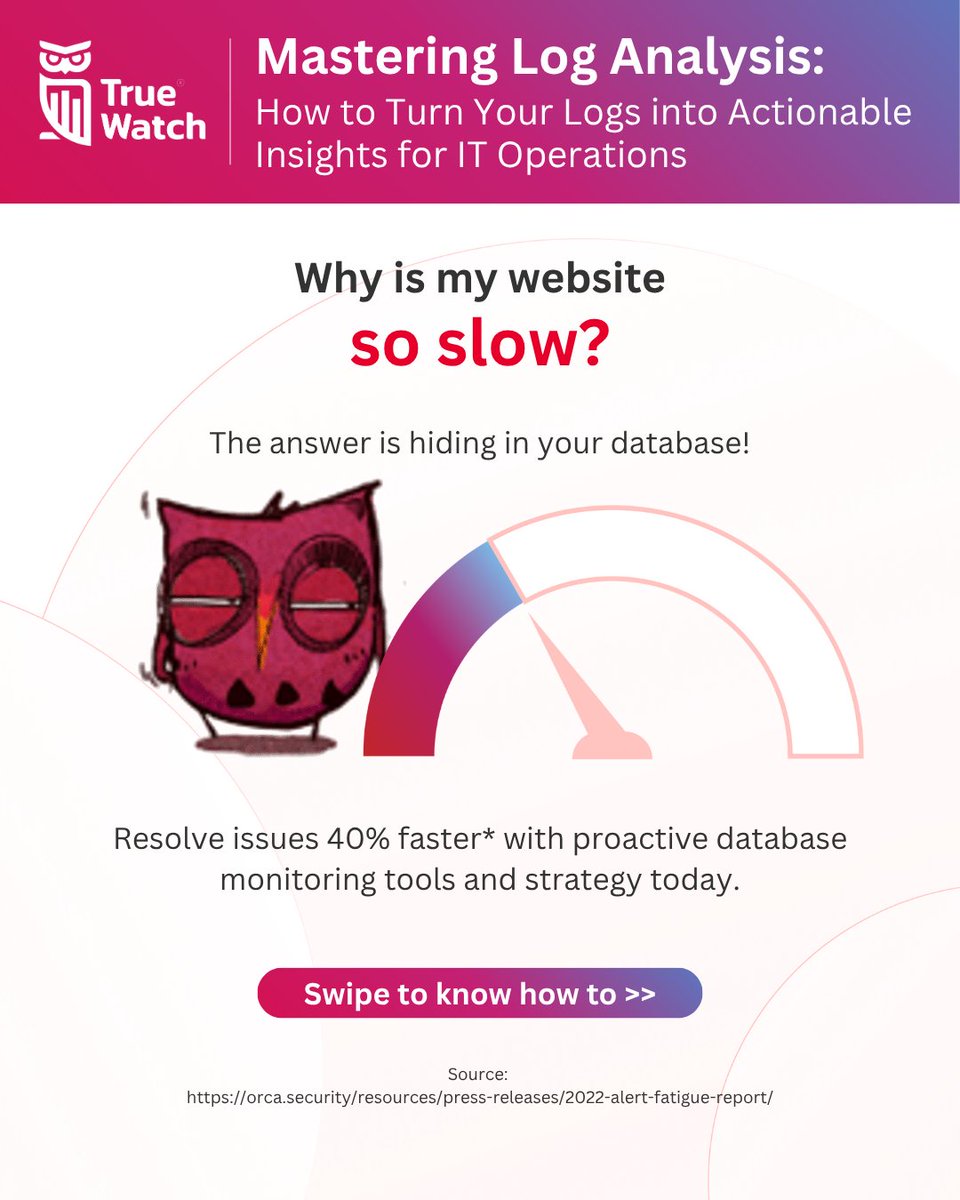TrueWatch_HQ's tweet image. What if you could resolve database issues 40% faster? 🤔

Don&apos;t let slow queries and bottlenecks frustrate your users (or you)!

Ready to get the answers? Read on: lnkd.in/gxSTYXj4

#DatabaseMonitoring #Database #DatabaseStrategy #Observability #TrueWatch #ObserveBeyond