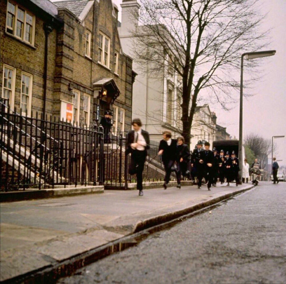 Running from the rozzers, filming scenes for A Hard Day’s Night in Notting Hill, London, April 1964.