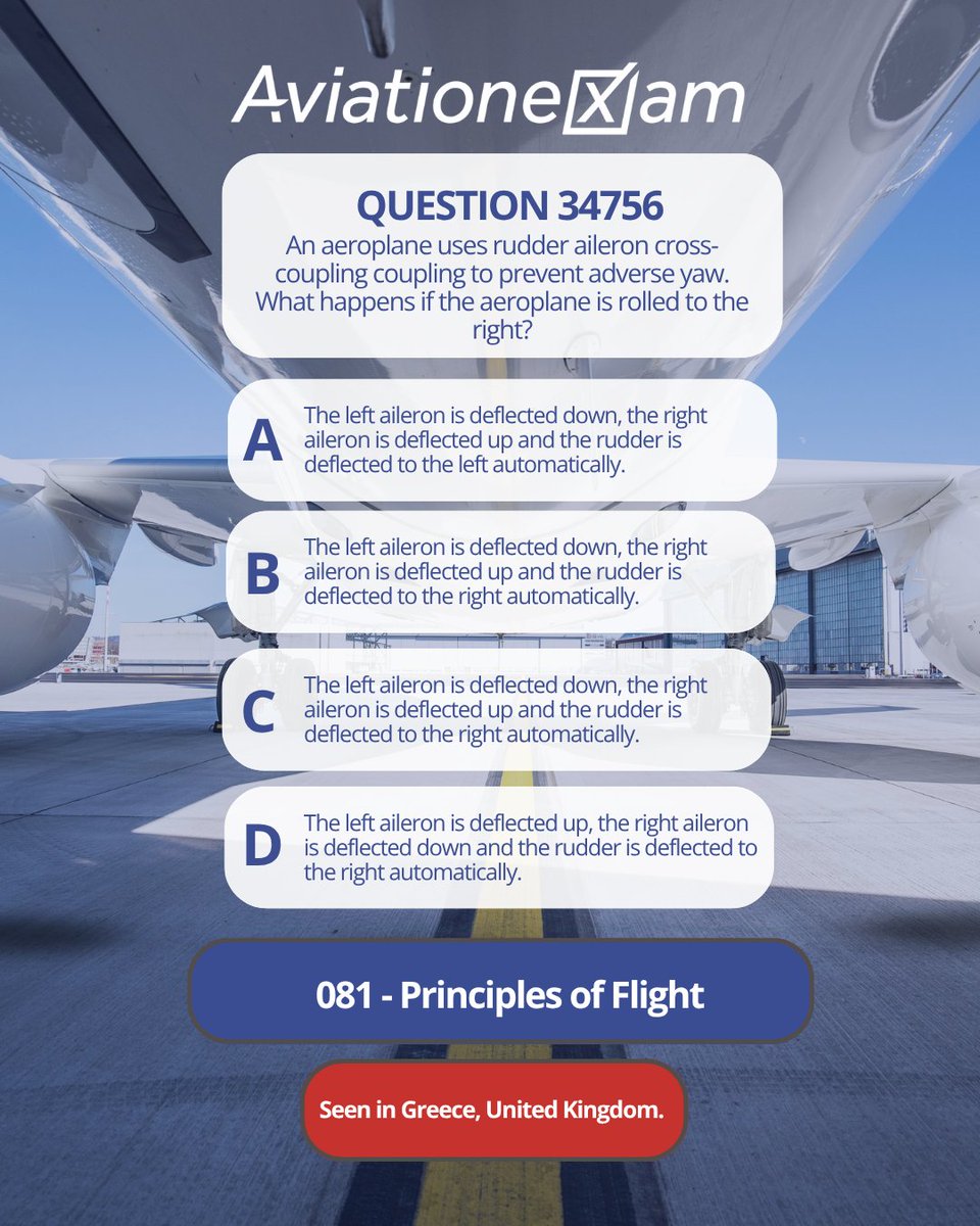 AVIATIONEXAM's tweet image. 🛩️ Question Set 081 – Principles of Flight
Test your ATPL knowledge on lift, drag &amp;amp; stability with real exam-style Qs!

📲 Follow us on IG @AVIATIONEXAM to check the correct answers &amp;amp; stay sharp!

#ATPL #PilotTraining #PrinciplesOfFlight #EASAexams #AviationExam #PPL #PilotLife